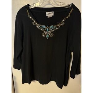 Bob And Betty's Craft Women's Rhinestone And Turquoise Embellished Black‎ Knit